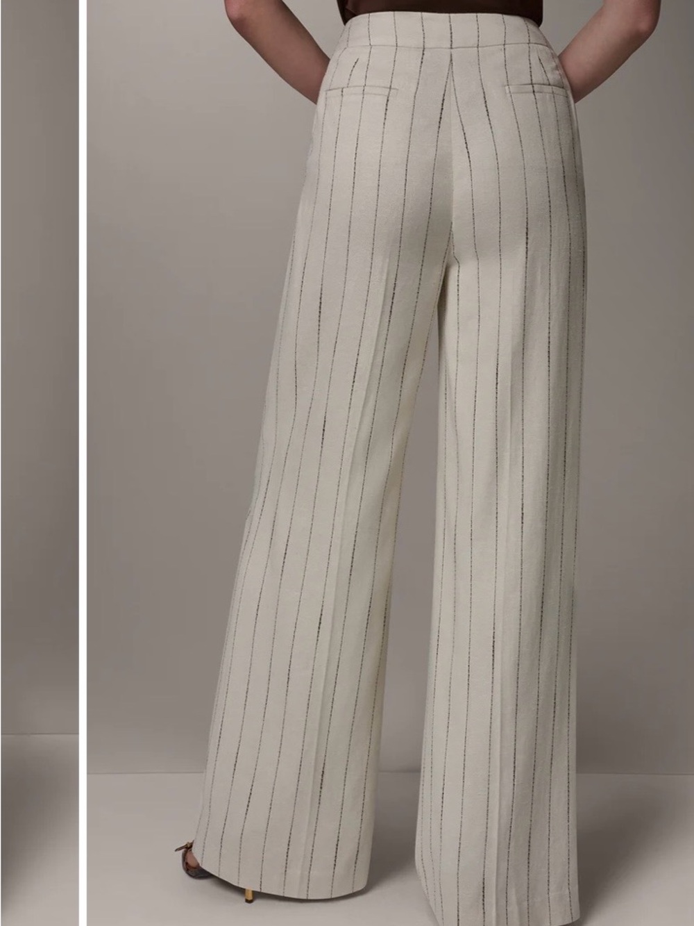 Donna Karan Cream Pinstripe Wide-Leg Trousers